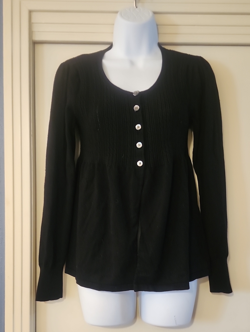 Apt. 9 Black Ribbed Button-Front Knit Top